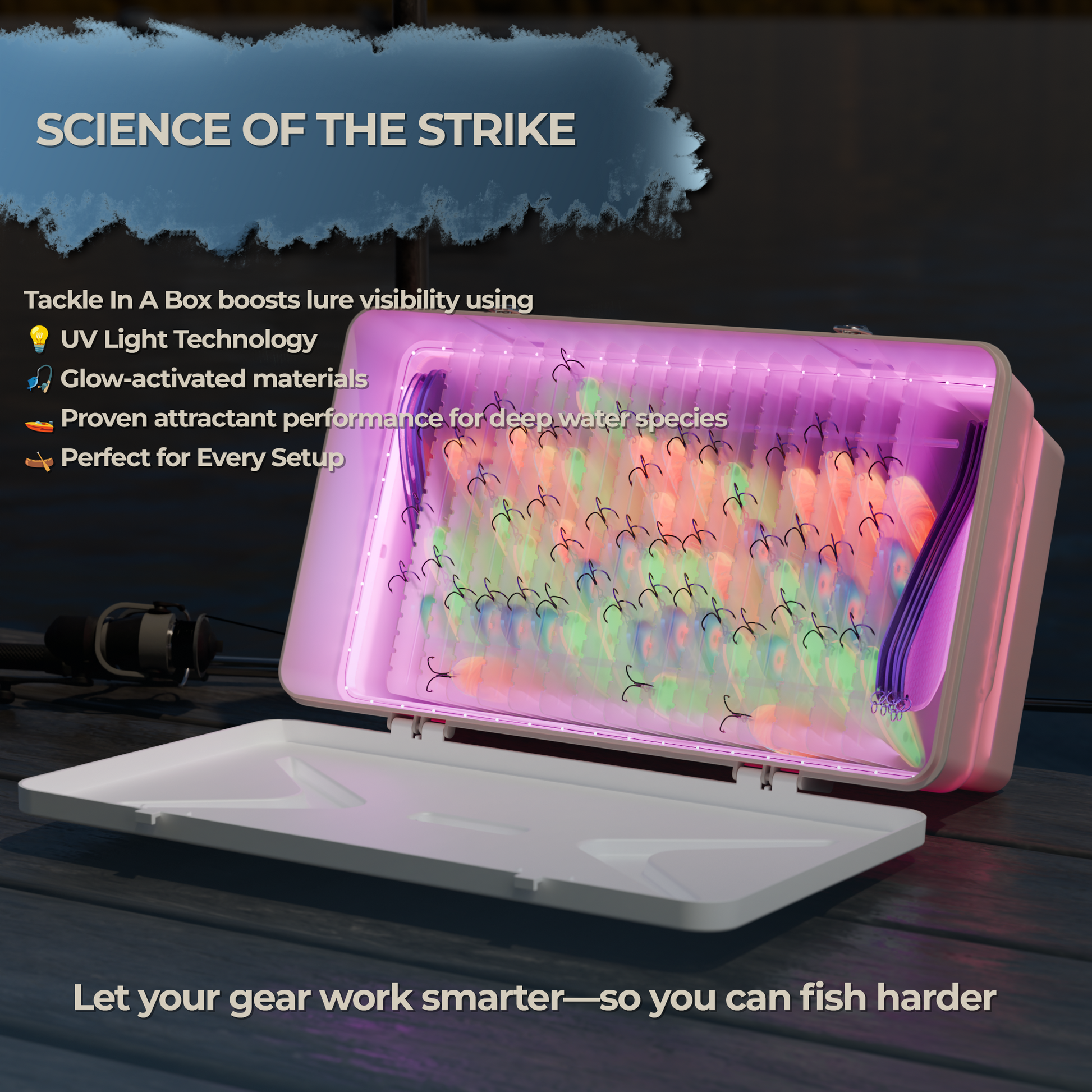 best uv light for charging fishing lures Tackle In A Box UVCharging Spoon Fishing Tackle Box Holds 285 Lures & Flashers, BuiltIn UVLED, BoatReady, Durable UV Glow Lure Organizer