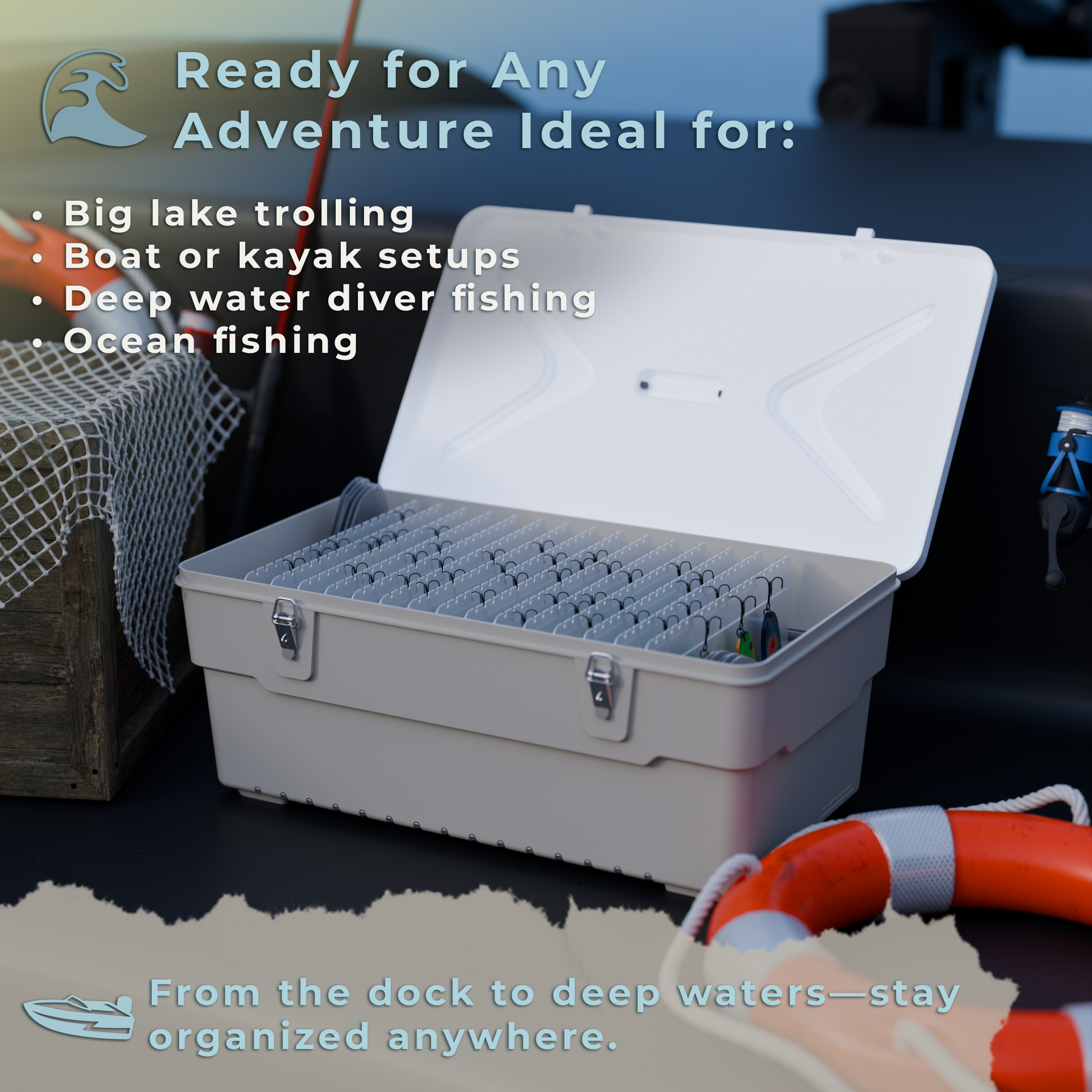deep fishing tackle box Tackle In A Box UVCharging Spoon Fishing Tackle Box Holds 285 Lures & Flashers, BuiltIn UVLED, BoatReady, Durable UV Glow Lure Organizer
