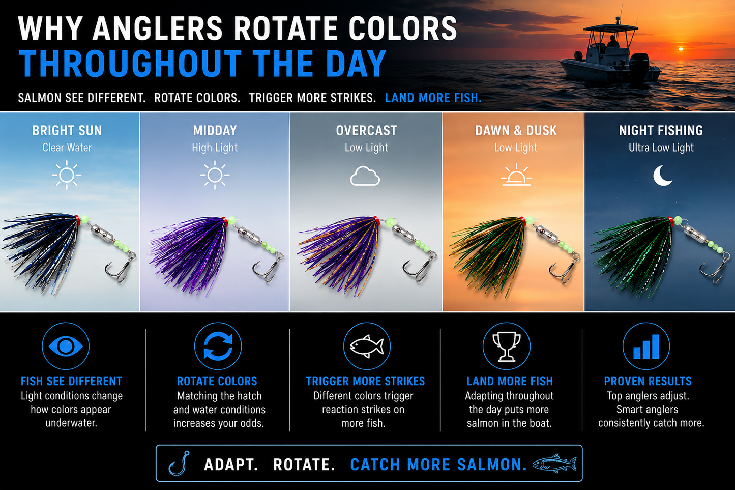 TIAB Premium Salmon Trolling Fly 5-Pack – UV Great Lakes Trolling Flies for Salmon, Lake Trout & Steelhead – 5 Proven Colors