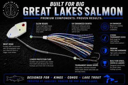 TIAB Premium Salmon Meat Rig 5-Pack – UV Great Lakes Meat Rigs with Twinkies – 5 Proven Colors for Salmon & Lake Trout