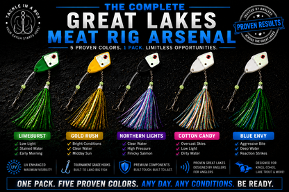TIAB Premium Salmon Meat Rig 5-Pack – UV Great Lakes Meat Rigs with Twinkies – 5 Proven Colors for Salmon & Lake Trout